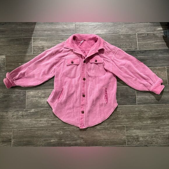 Free People Pink Fleece Shacket (Size XS) - Picture 7 of 8